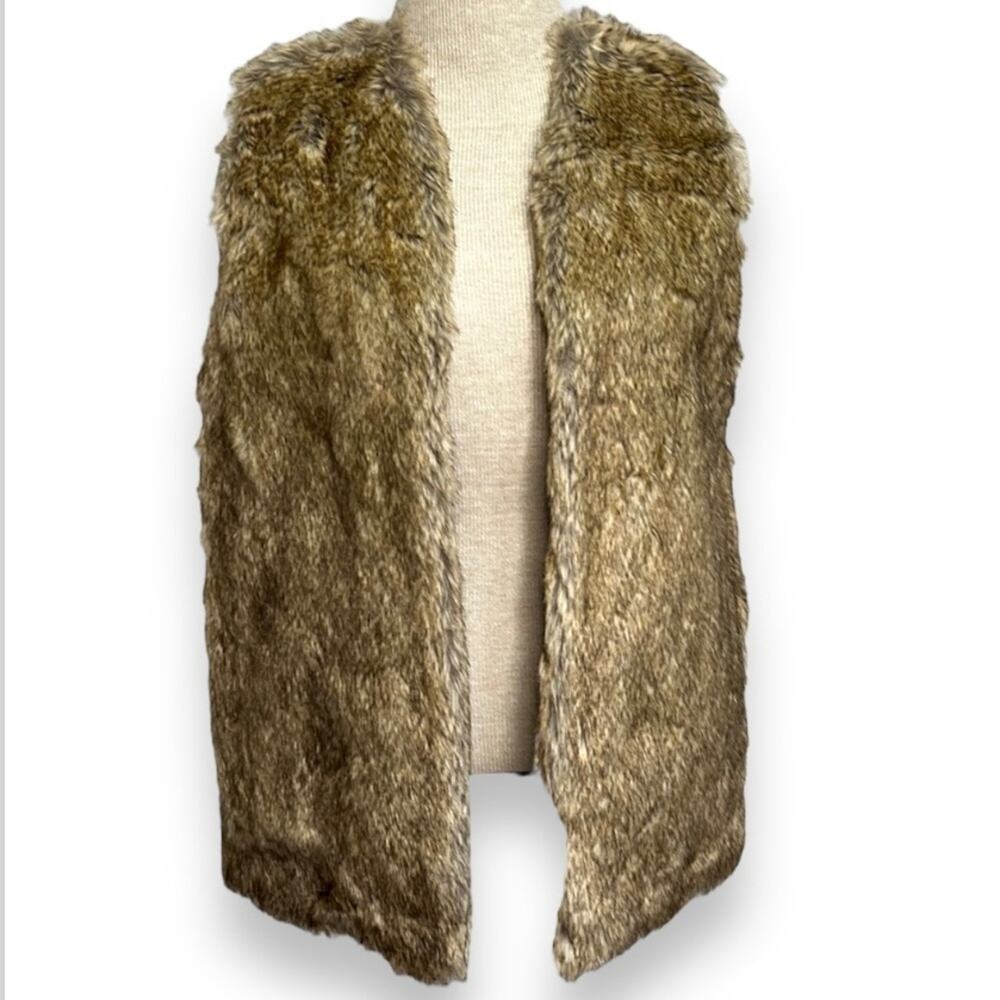 Studio Womens Petite L Faux Fur Knit Sweater Vest Animal Print Mobwife Winter